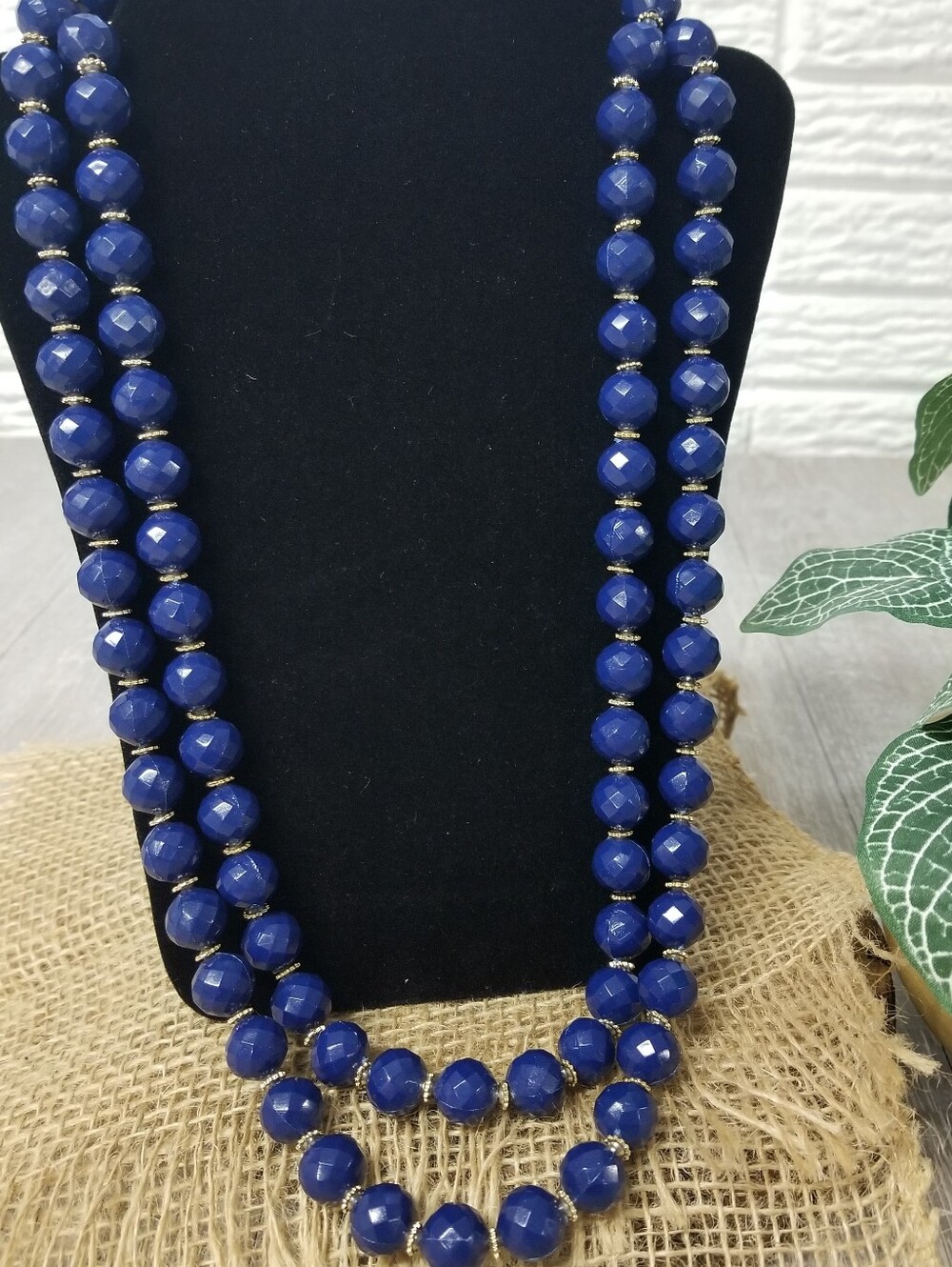 Long Royal Blue Beaded Necklace Vintage - Picture 10 of 10